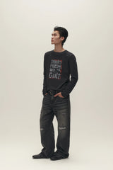 SAVAGEGROWTHWORLD Graphic Double-Layer Neckline Long-Sleeve Tee