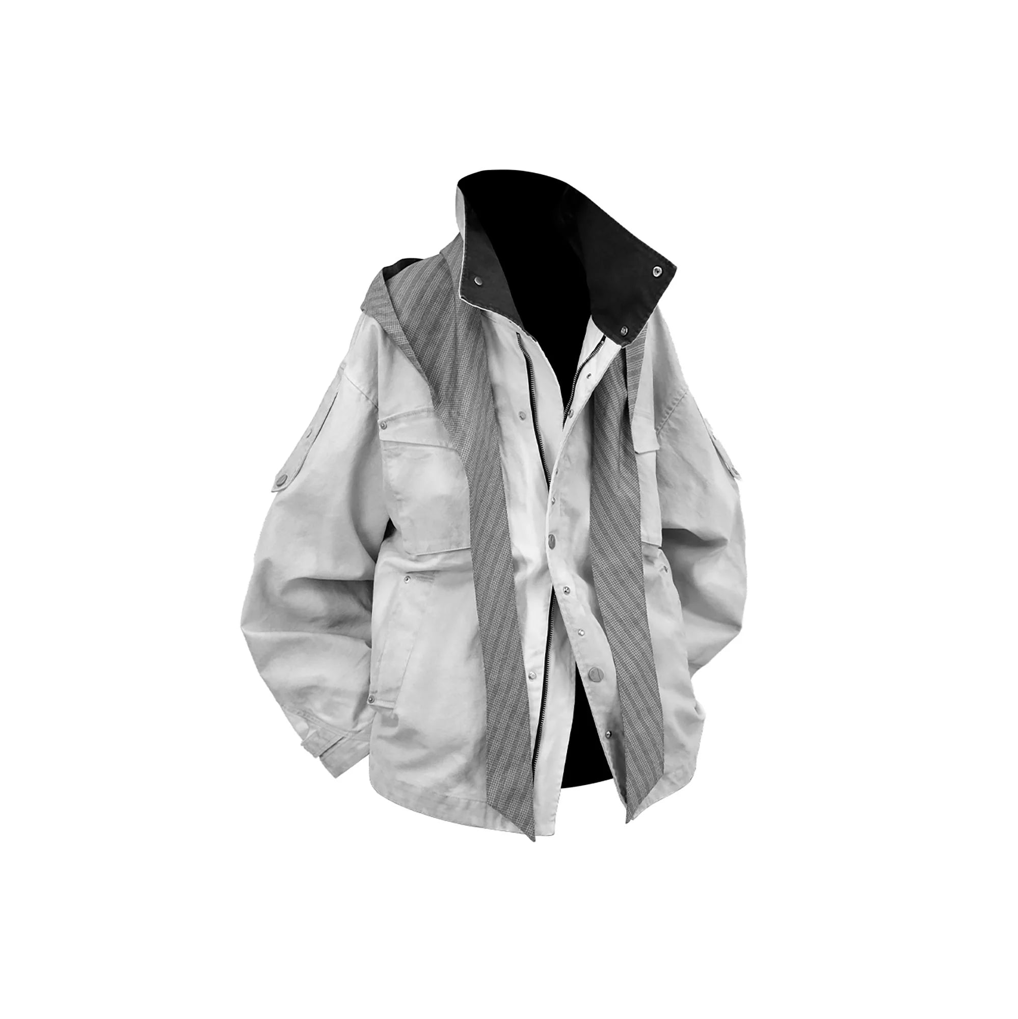 RELABEL Distressed Striped Hood Oversized Jacket