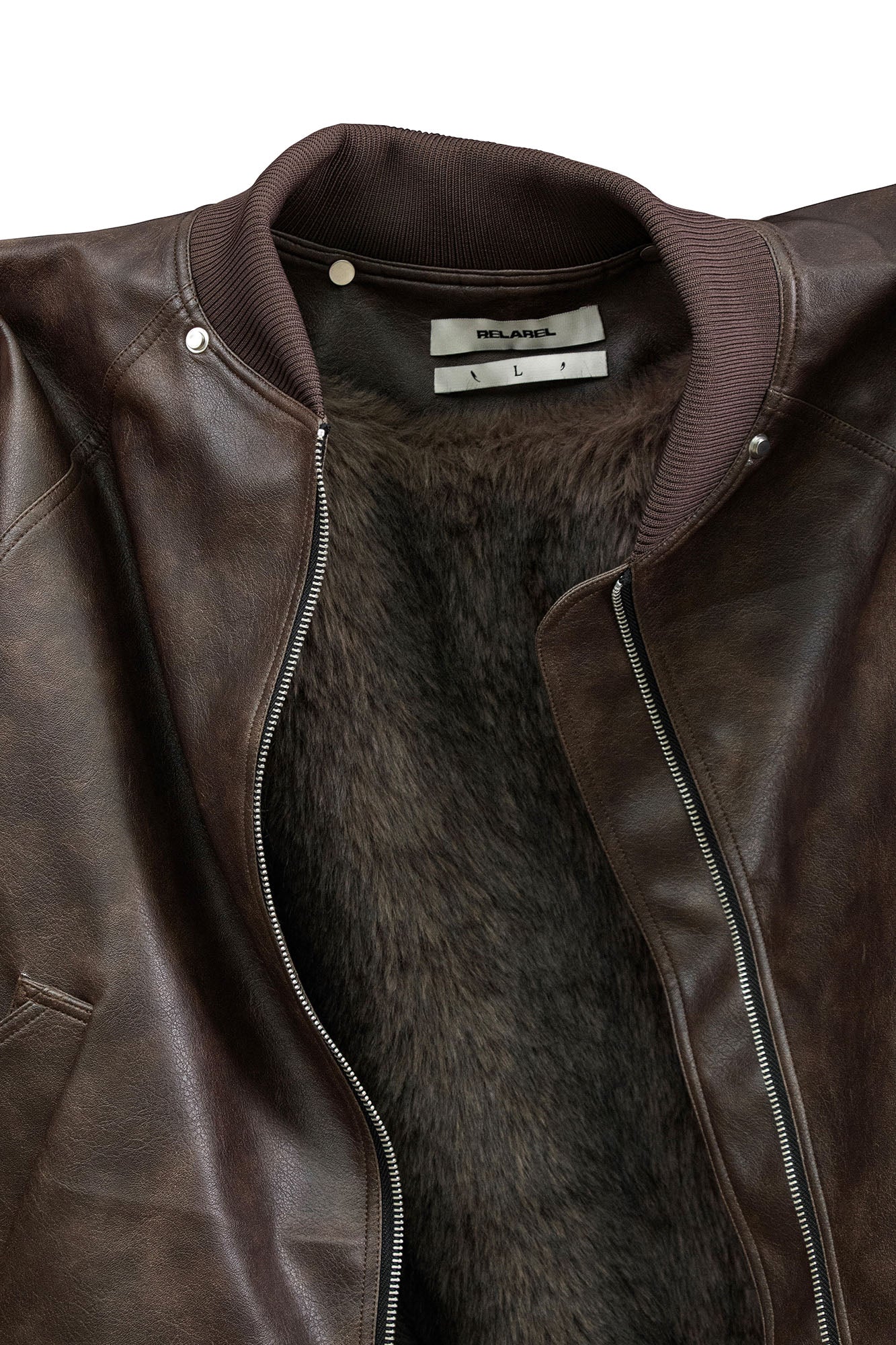 RELABEL Detachable Plush Scarf Ruched Hooded Jacket Brown