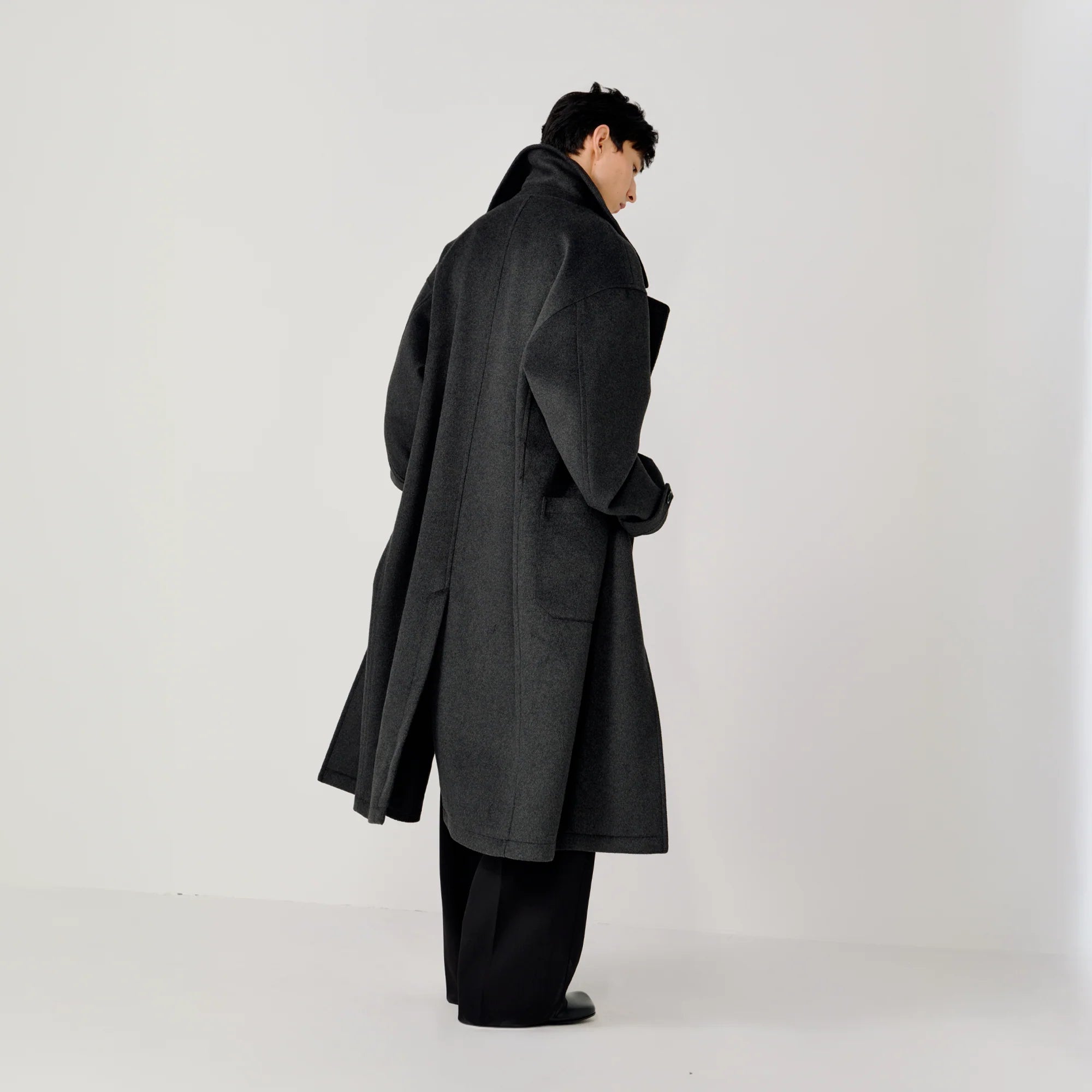 OPICLOTH Belted Wool-Blend Peak Lapel Overcoat