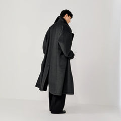OPICLOTH Belted Wool-Blend Peak Lapel Overcoat