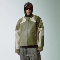 F2CE Modern Deconstructed Faux Leather Biker Jacket