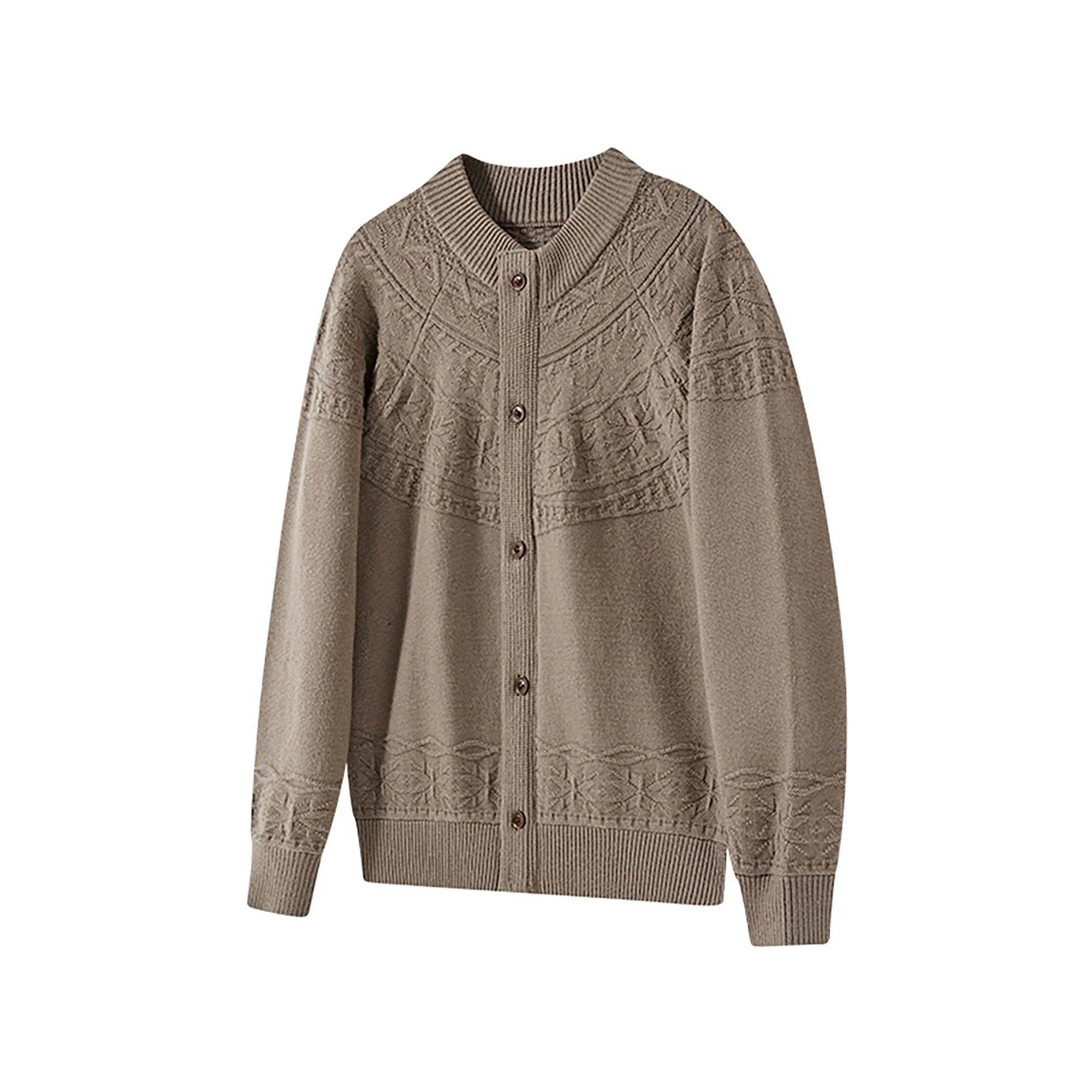 KREATE Double-Placket Jacquard Yoke Cardigan