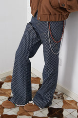 ASSEEN Checkerboard Knee Paneled Flared Jeans