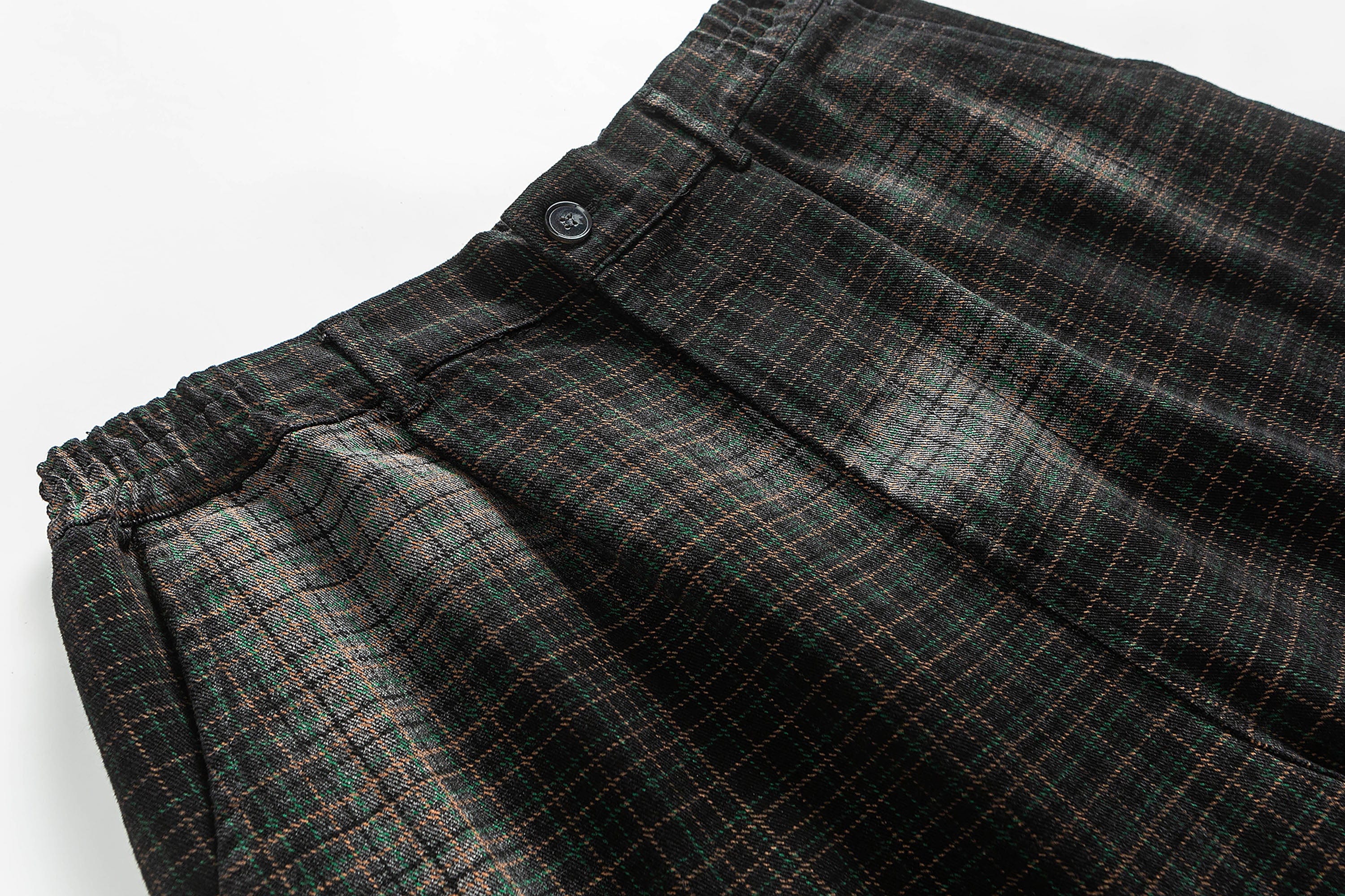 ME DA IGUAL Washed Plaid Tapered Drawstring-Hem Pants