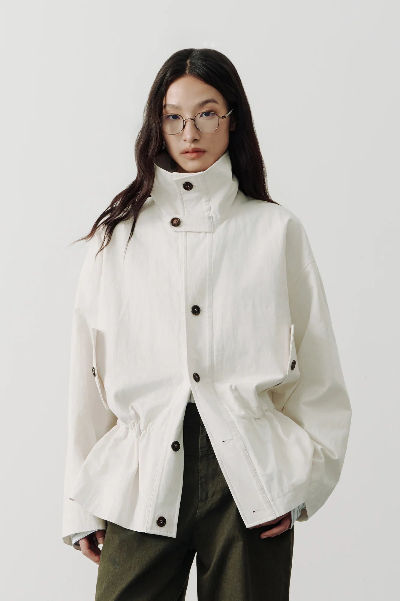 SAME FLOW Stand-Collar Drawstring-Waist Jacket
