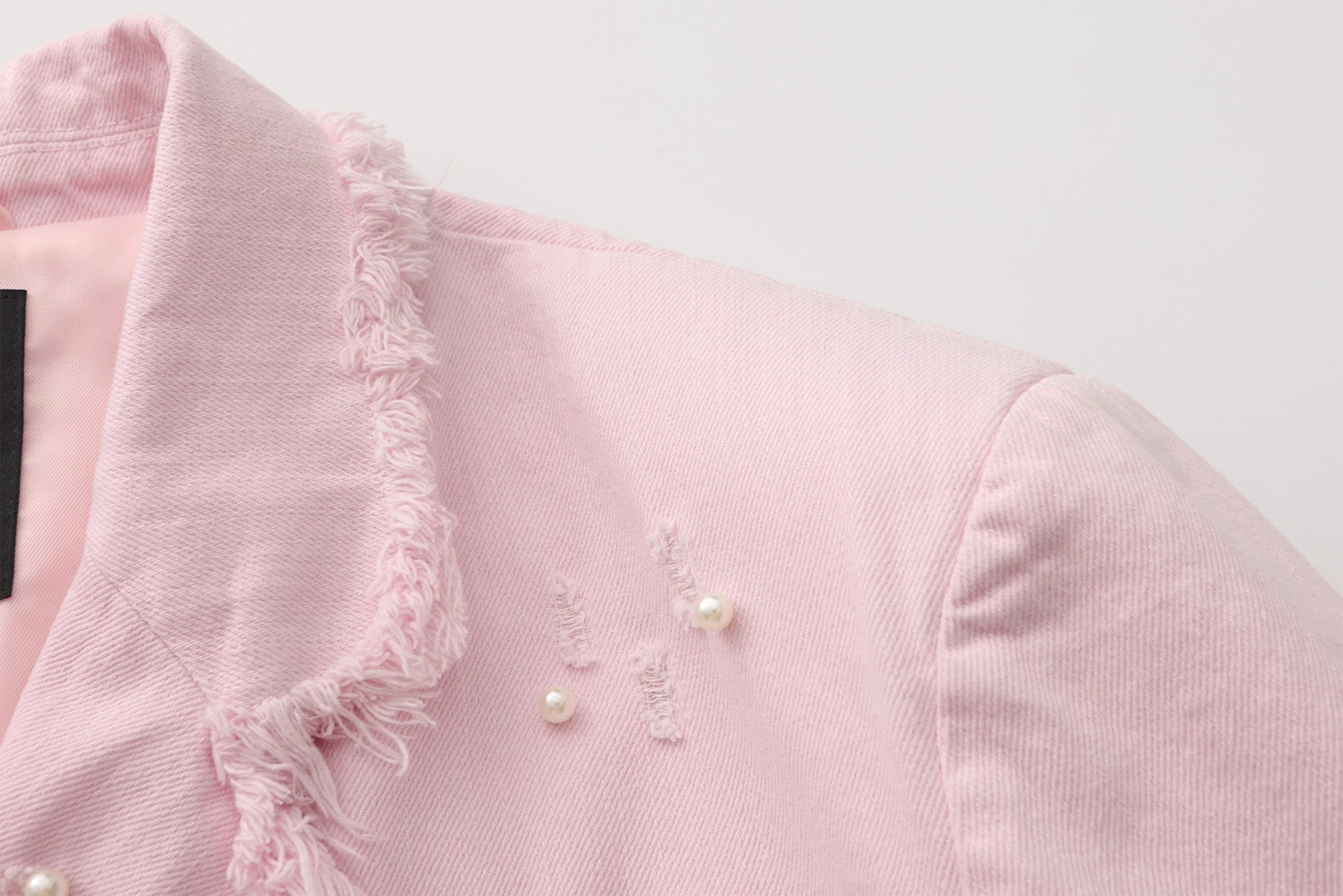 VANN VALRENCE Washed Beaded Frayed Denim Jacket