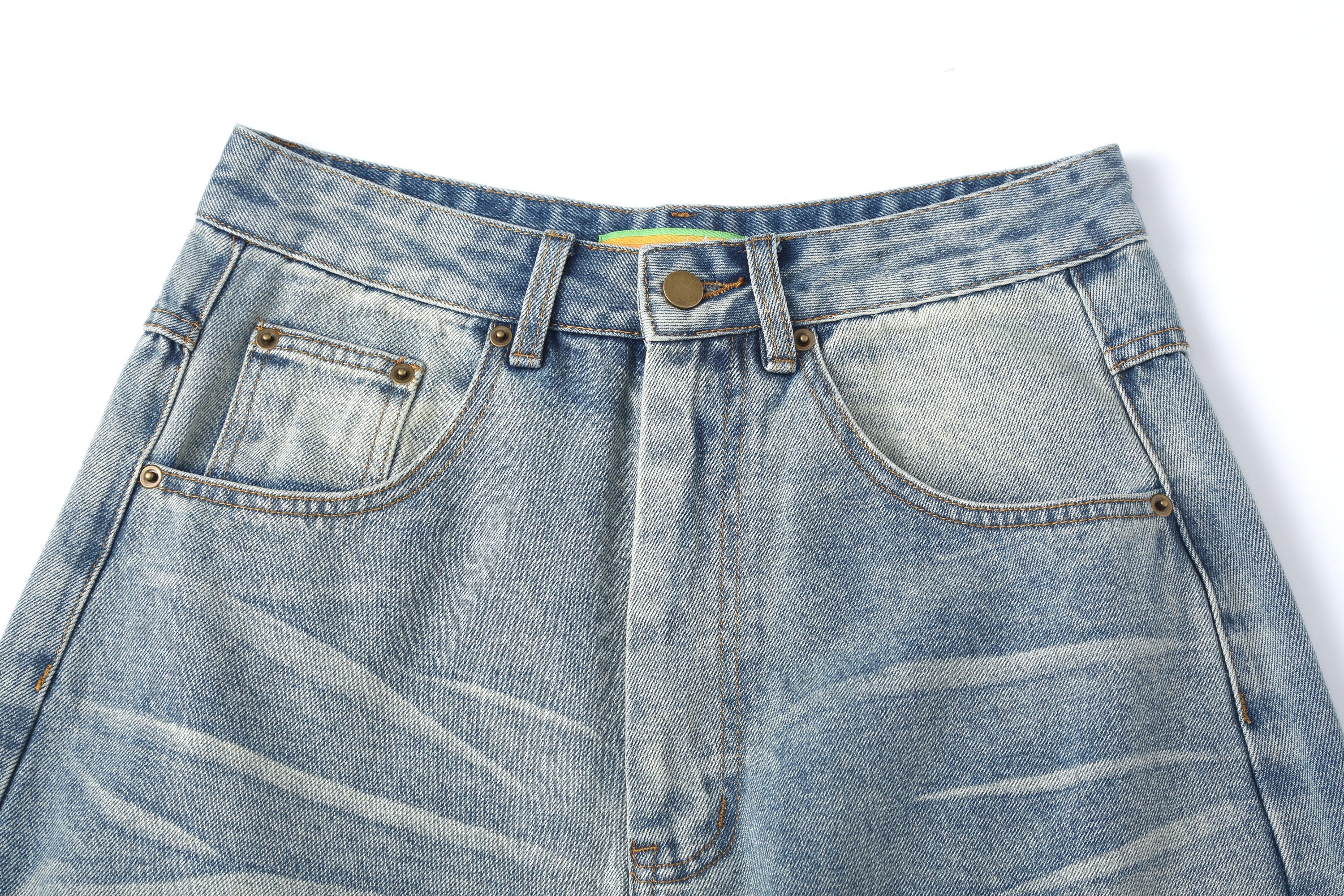 CLP Whiskering Washed Oversized Curved-Leg Jeans