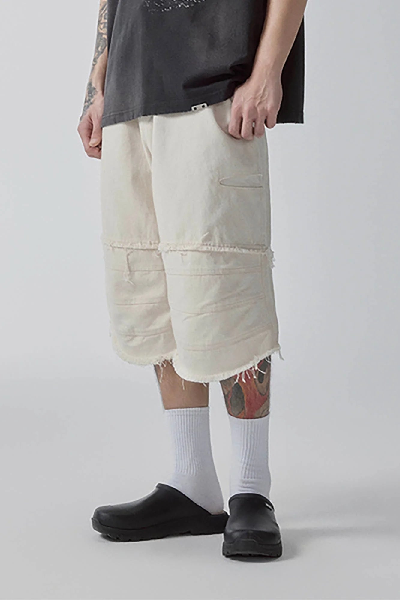 F2CE Layered Spliced Frayed-Edge Shorts