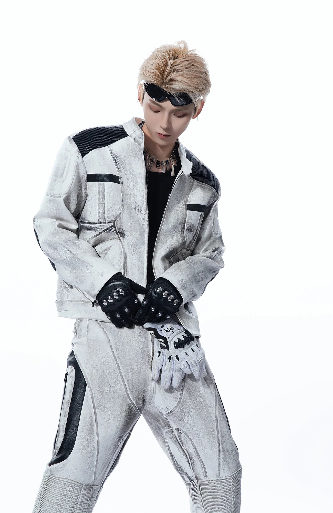 MOGONGSHE Distressed Techwear PU Moto Jacket