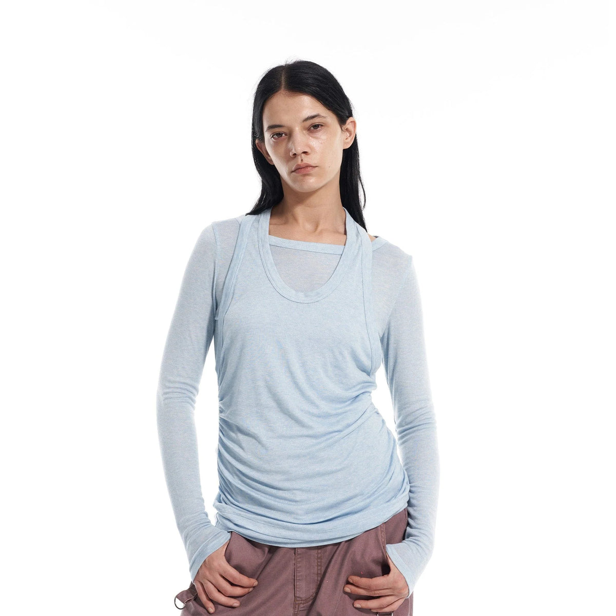 VANN VALRENCE Essential Layered Halter-Neck Long-Sleeve Tee