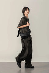 MOITIEDEPETALE Pleated Waxed Leather Croissant Bag