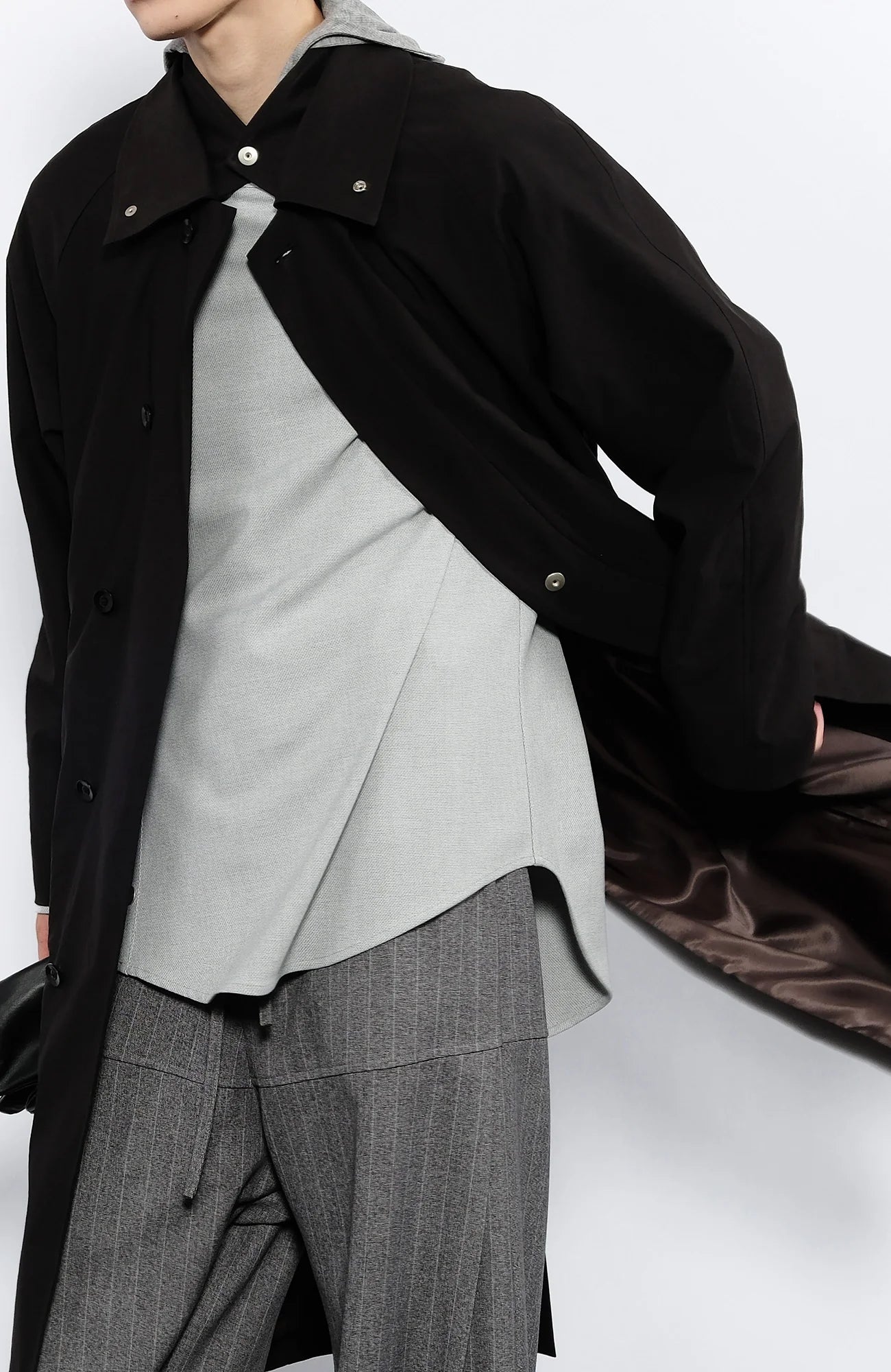 7440 37 1 Arc Placket Dual-Collar Contrast Interior Coat