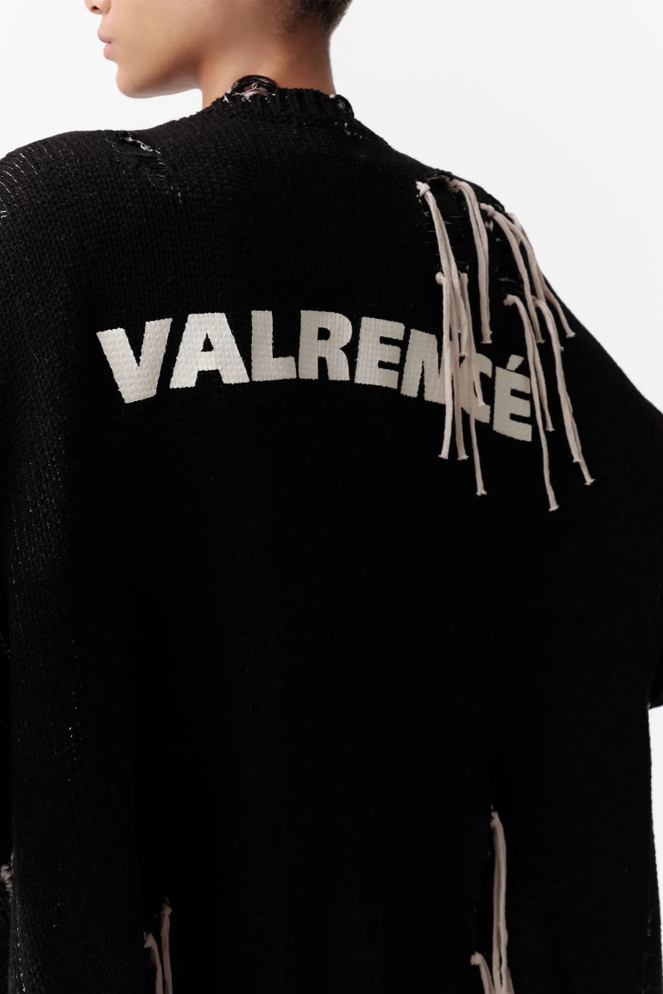 VANN VALRENCE Distressed Frayed Spray V-Neck Cardigan