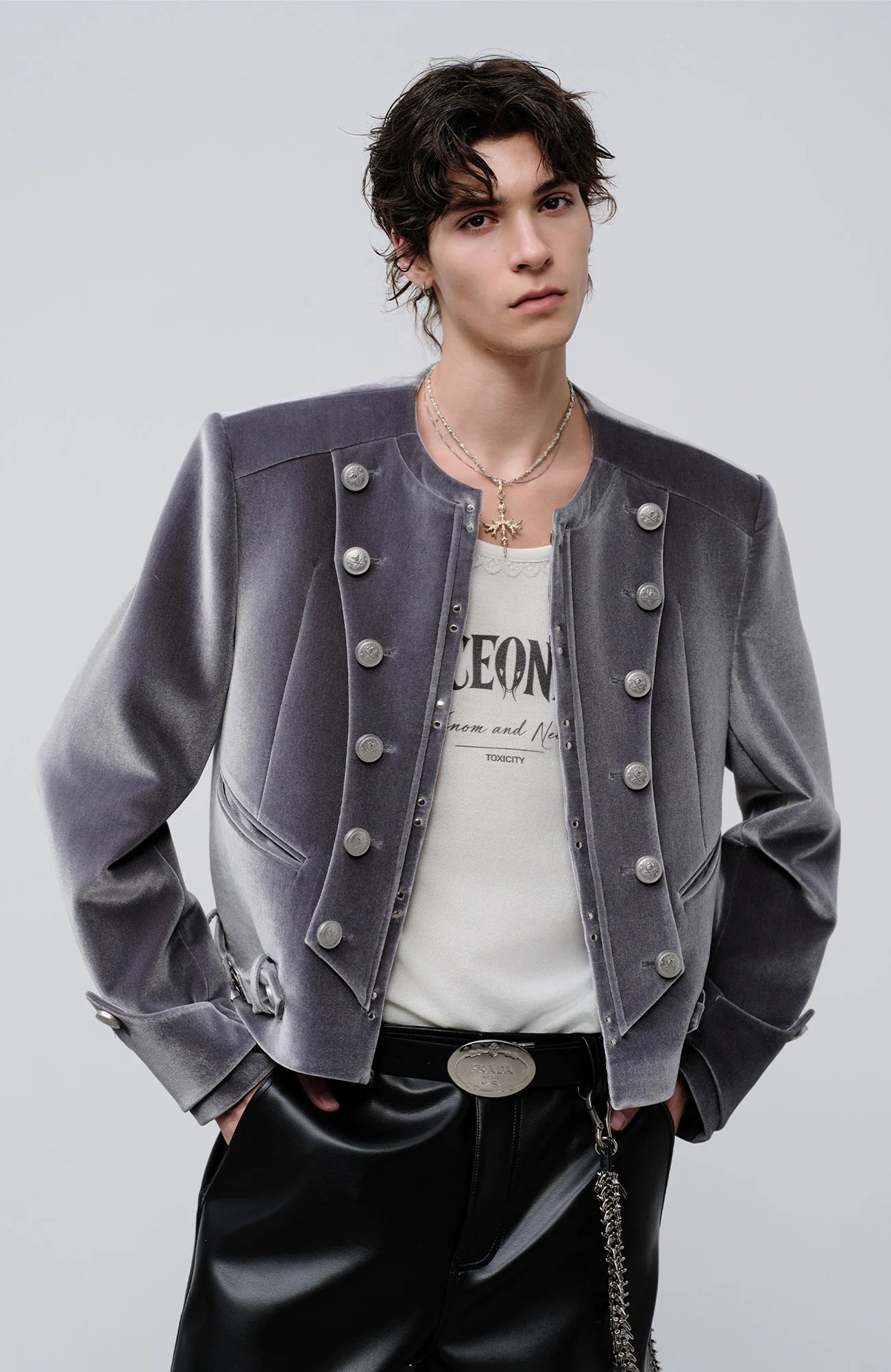 FACEONLAB Velvet Operatic Cropped Jacket Gray
