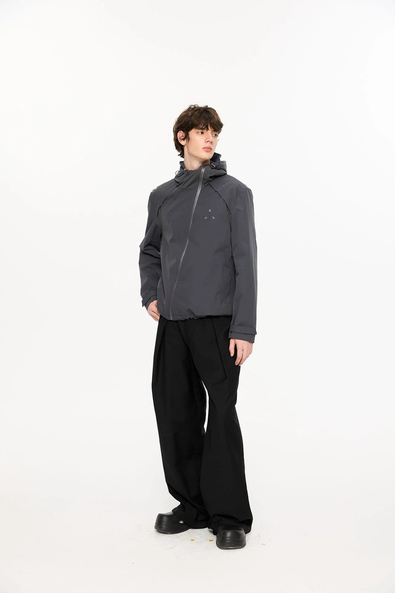 KREATE Asymmetric-Zip Teflon Hooded Jacket