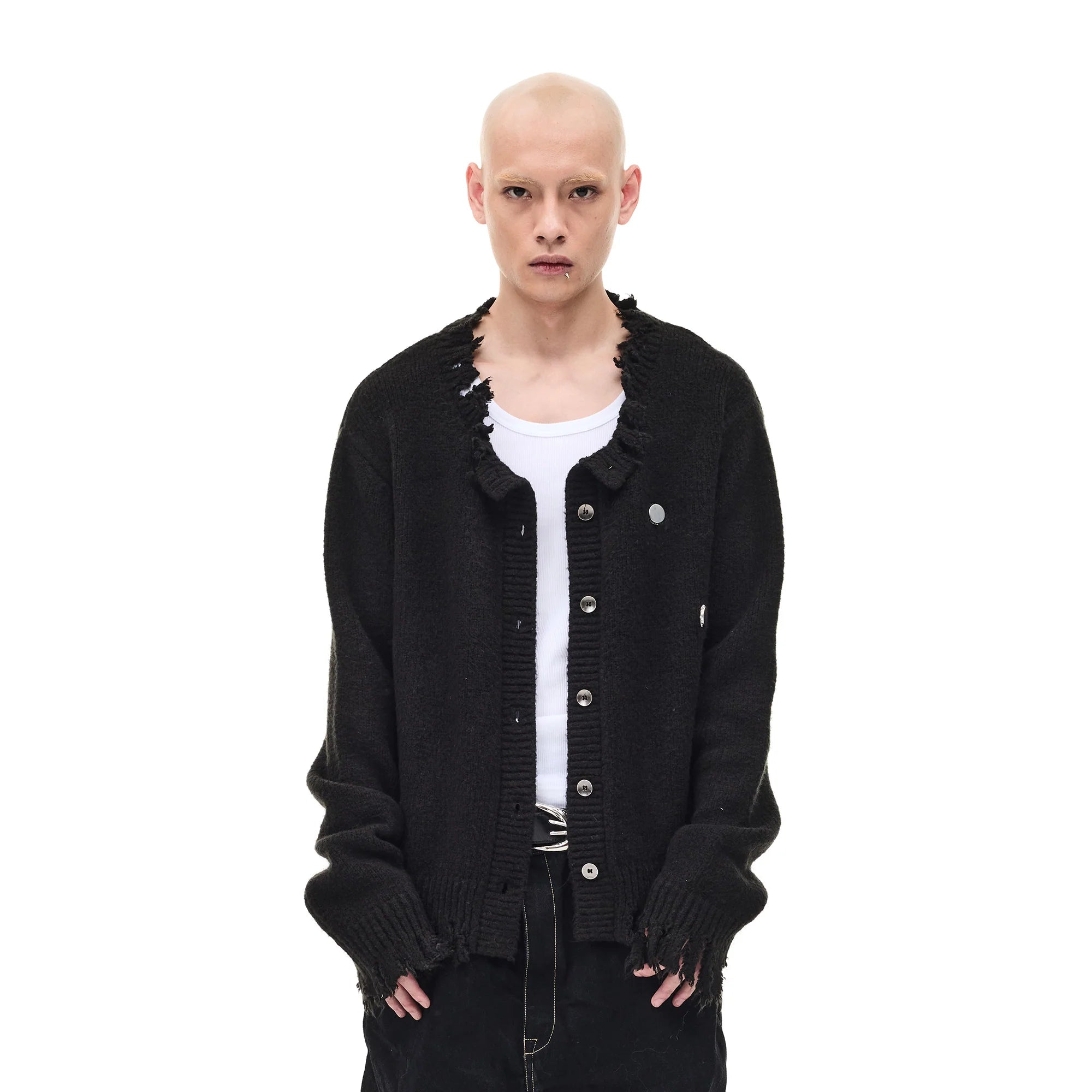 WHISTLEHUNTER Distressed Frayed-Edge Badge Cardigan