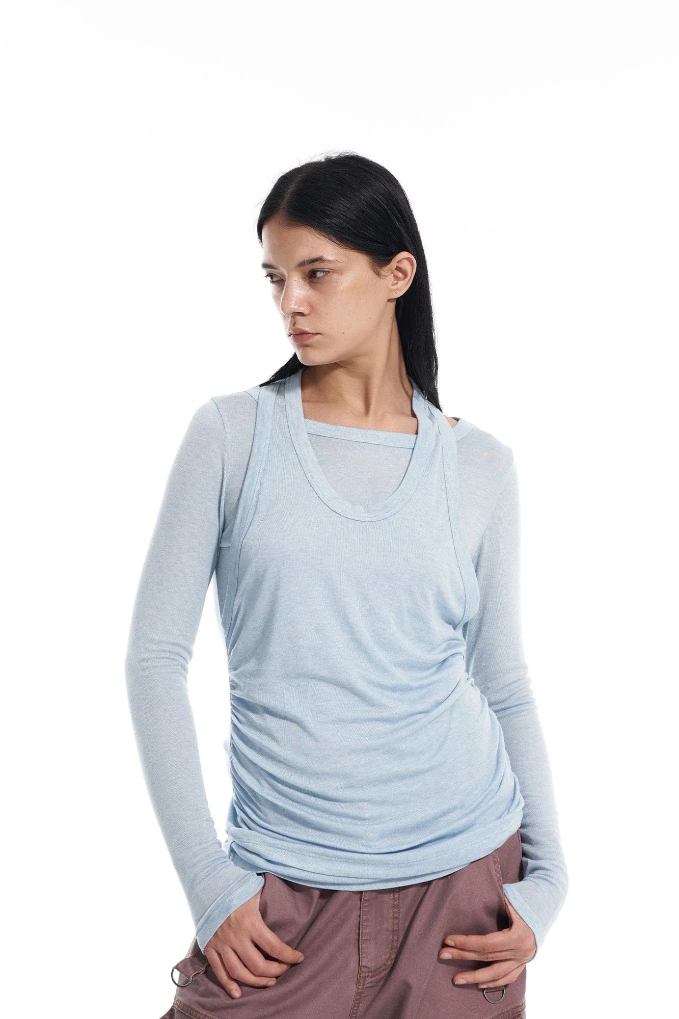 VANN VALRENCE Essential Layered Halter-Neck Long-Sleeve Tee