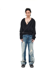 WHISTLEHUNTER Detachable-Belt Deep V-Cut Hardware Hoodie