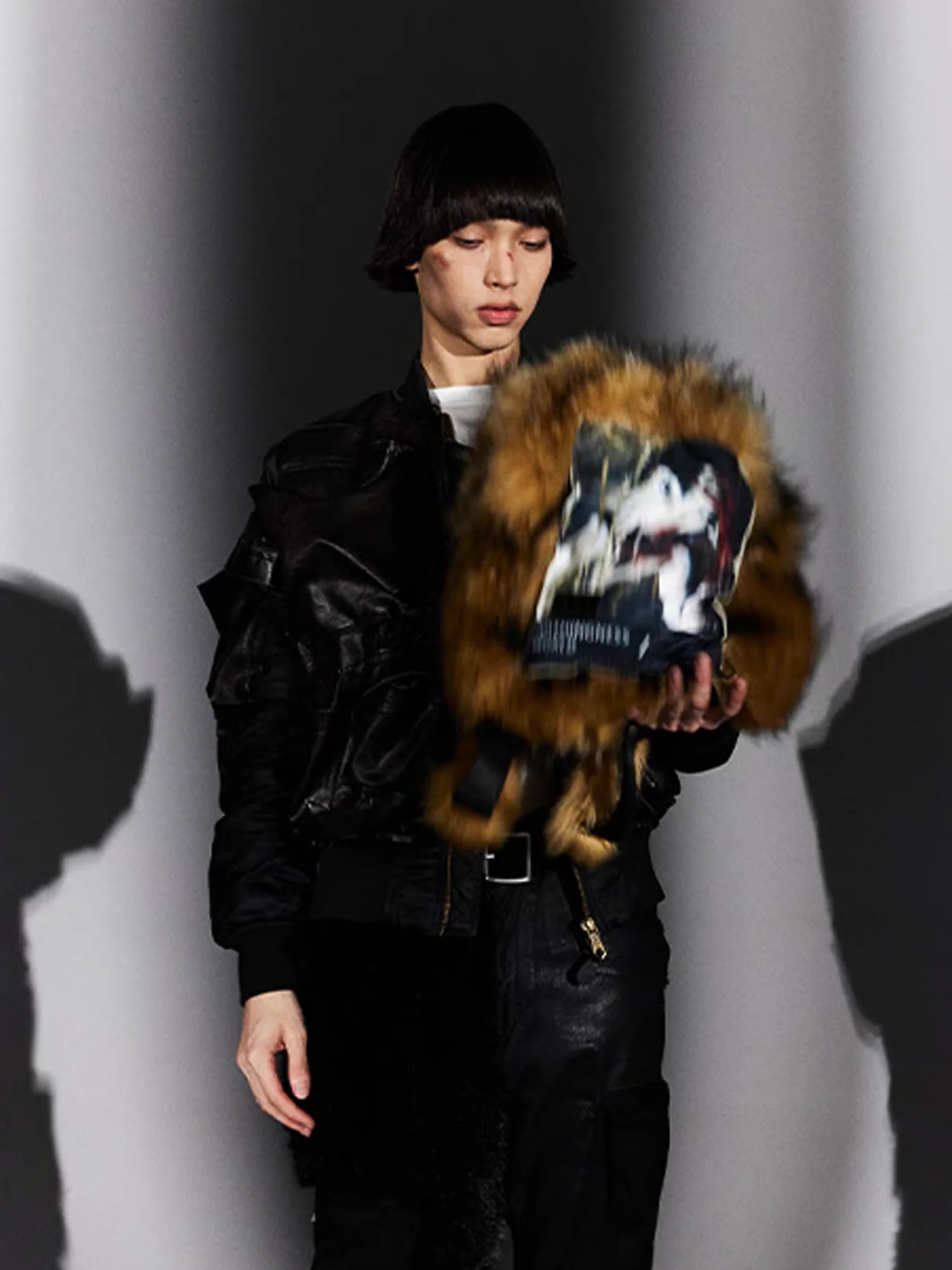 NOTHINGNESS WORLD Shaggy Faux Fur Graphic-Patch Backpack