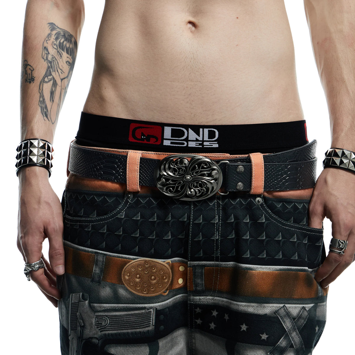 DND4DES Buckle Snake-Embossed Leather Belt