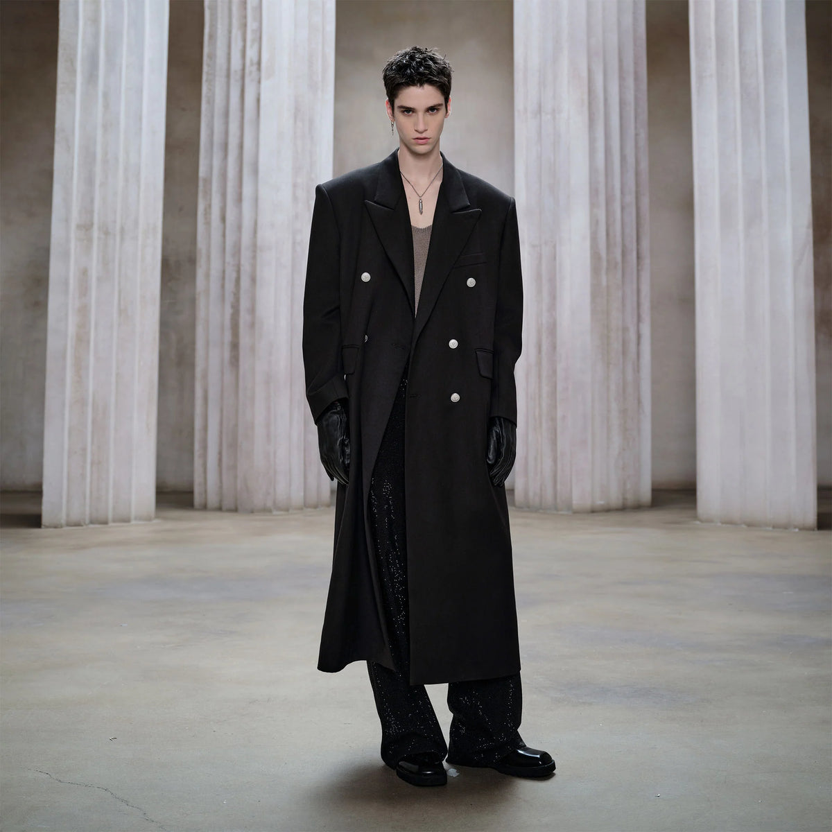 FACEONLAB Structured Double-Breasted Overcoat
