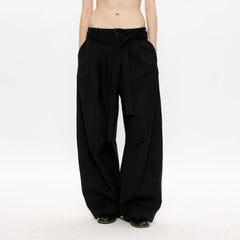 KREATE Belted Pleated Wide-Leg Trousers