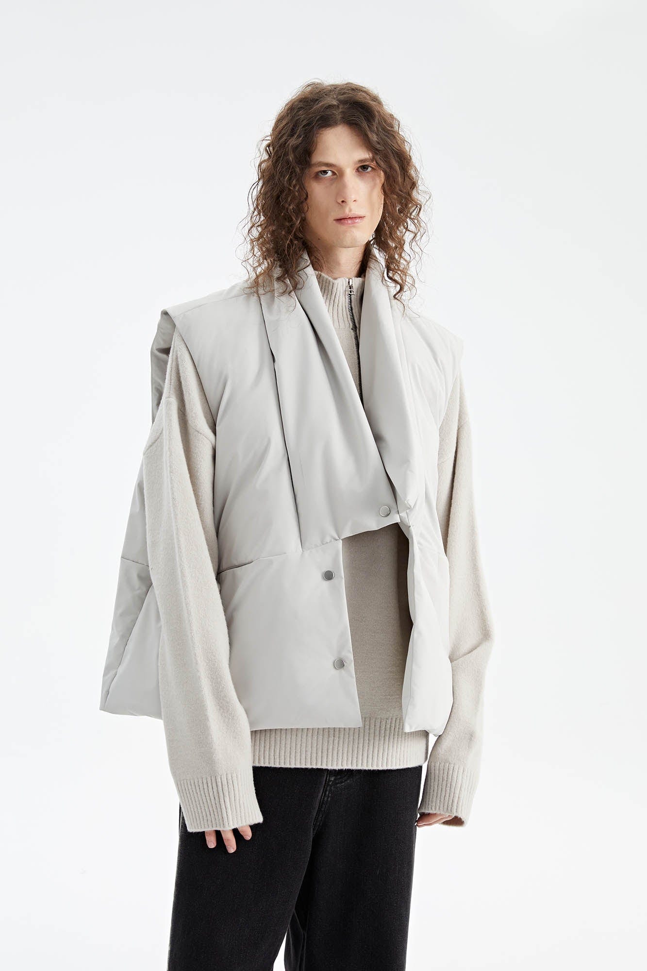 ORGANIC EMOTION Deconstructed Scarf Collar Down Vest