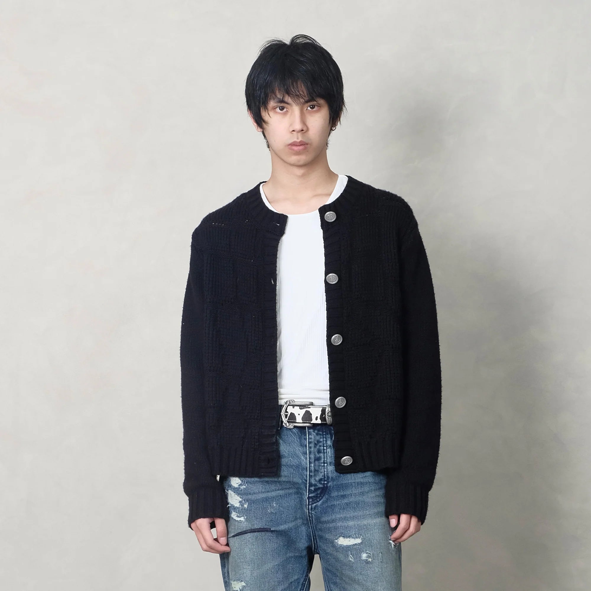 IN EXISTENCE Wool-Blend Snake Scale Jacquard Cardigan