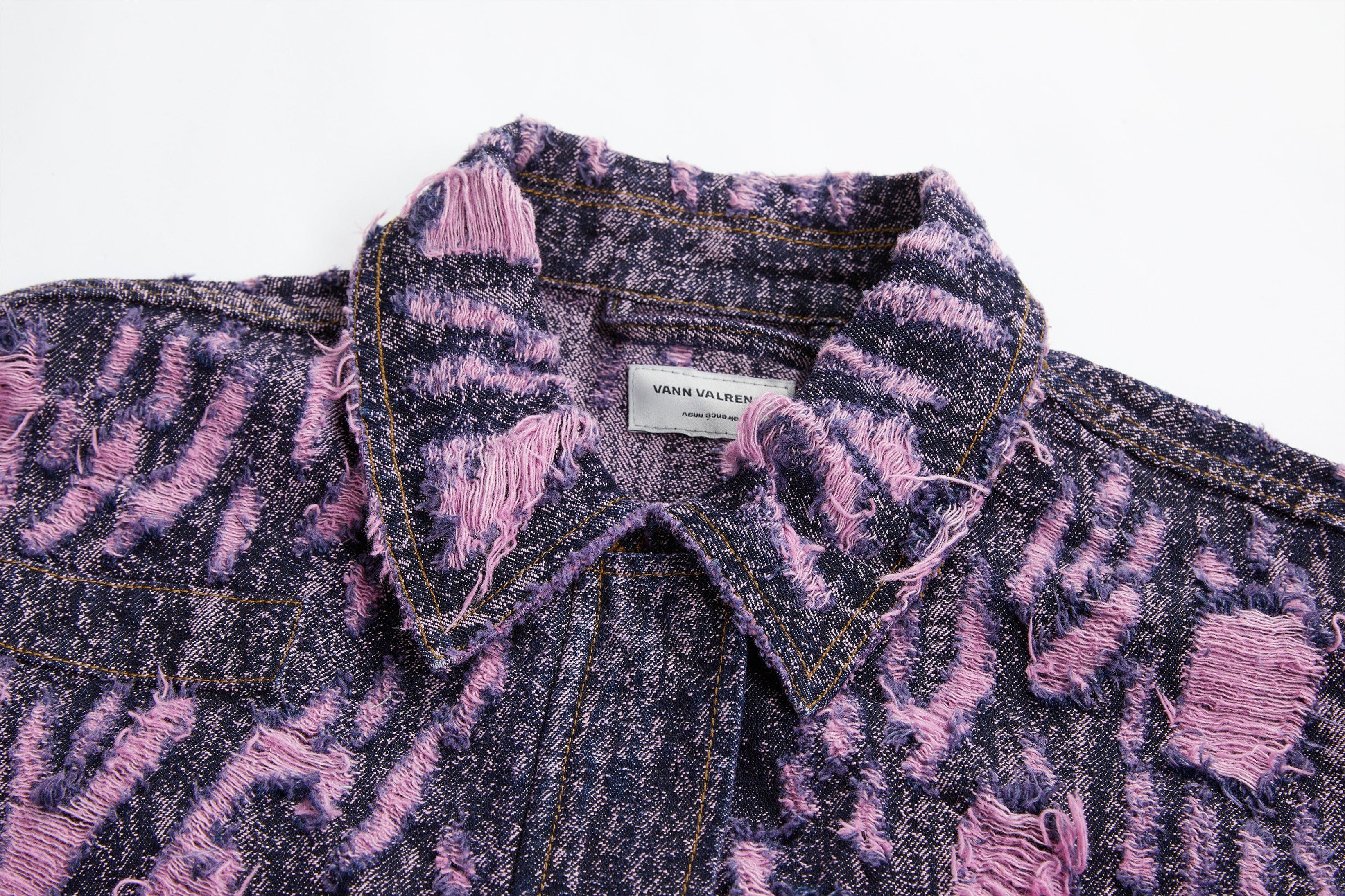 VANN VALRENCE Distressed Embroidered Multi-Pockets Denim Jacket