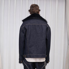 ASSEEN Detachable Faux Fur Linner Denim Jacket