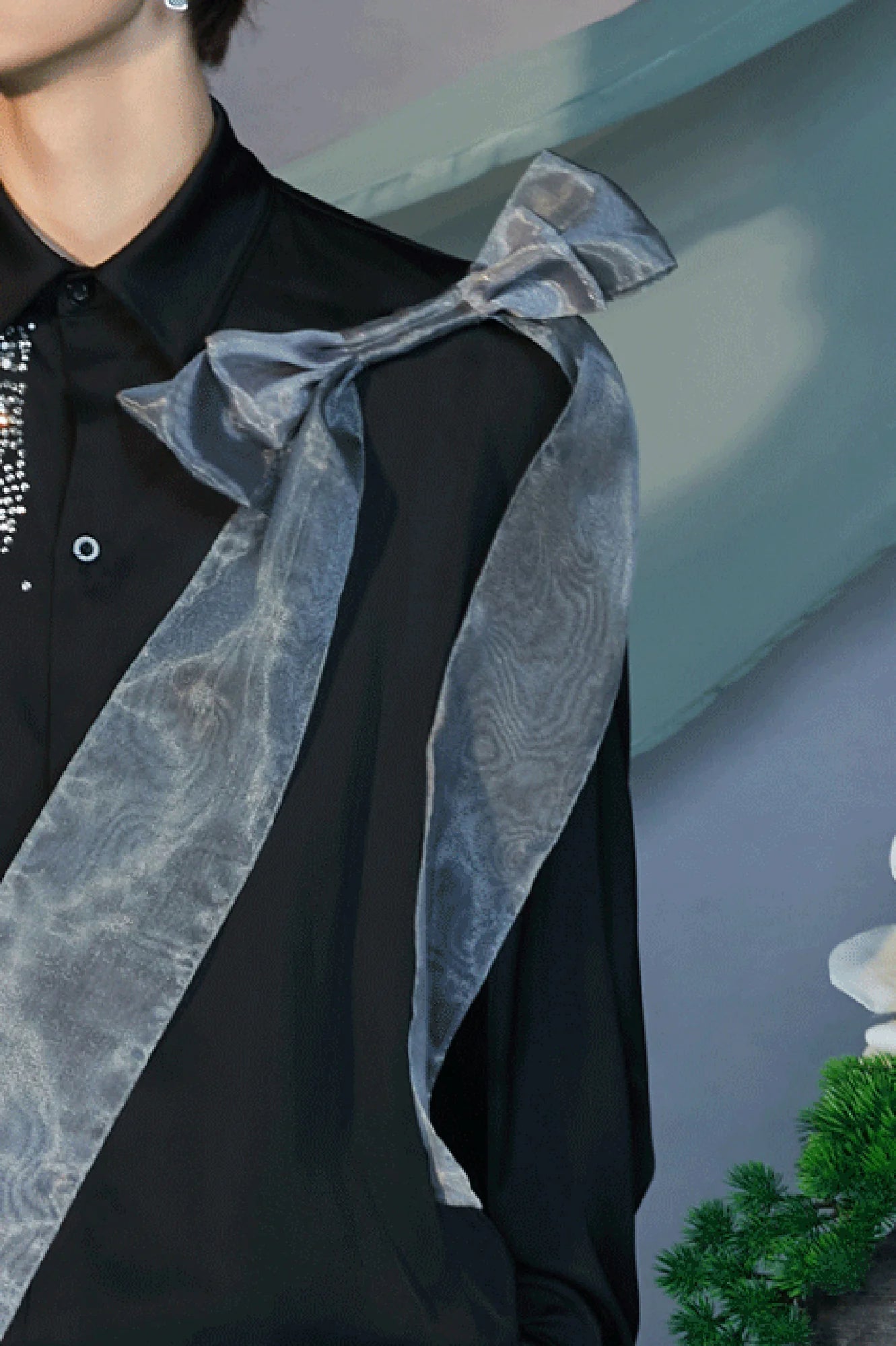 JIECHI Organza-Bow & Diamond Shirt