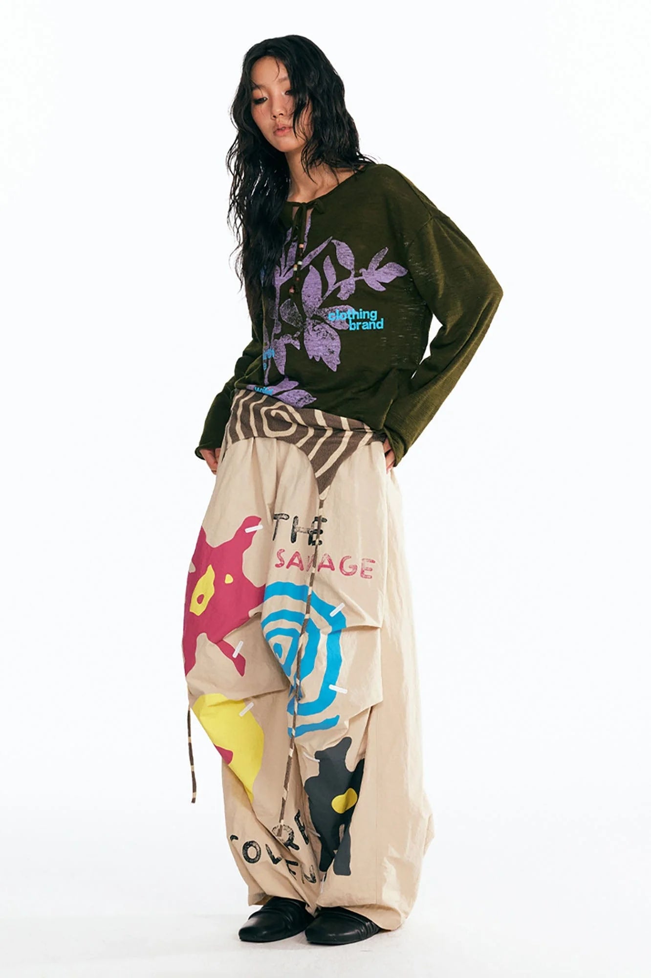 1997 POSTOFFICE Sesame Leaves Drawstring Neck Long-Sleeve Tee