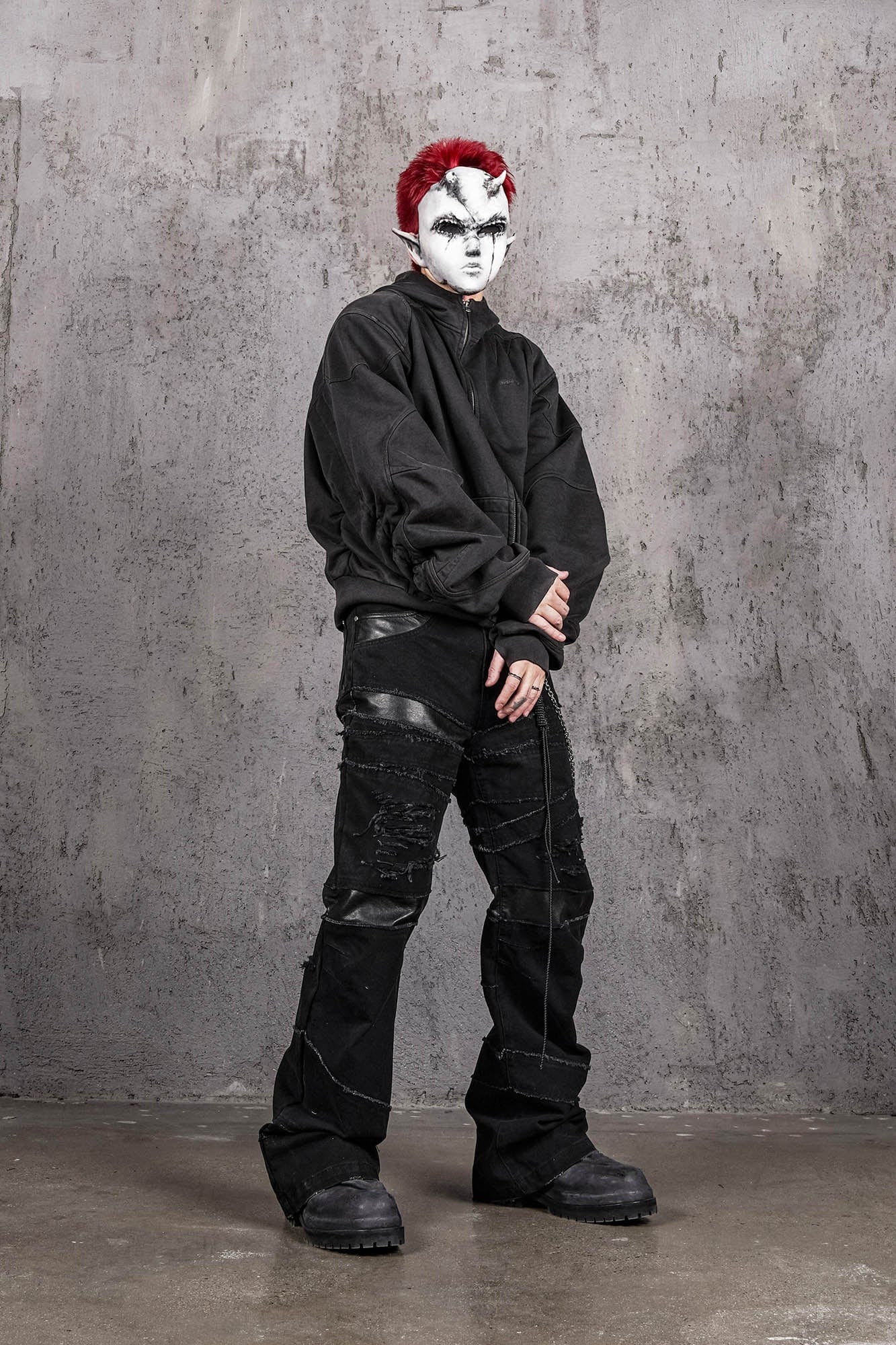 UNDERWATER Distressed Spliced Fallen Armor Zip-Up Hoodie