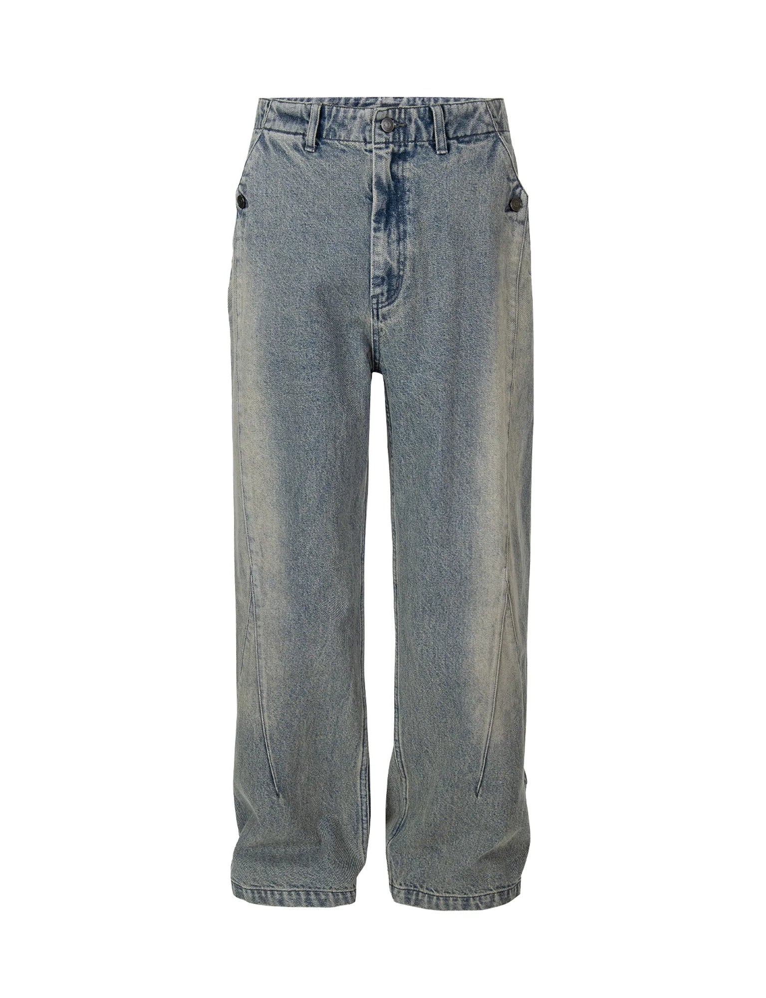 F2CE Washed Panel Adjustable-Hem Denim Pants