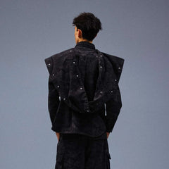 TECNINEGROUP Detachable Hood Star-Rivet Camo Jacket