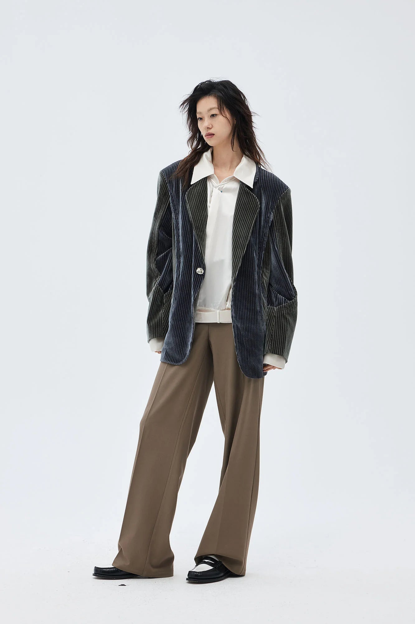 TUIMU Corduroy Contrast Panel Blazer