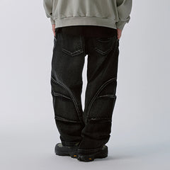 F2CE Washed Deconstructed Oversized Denim Cargo Pants