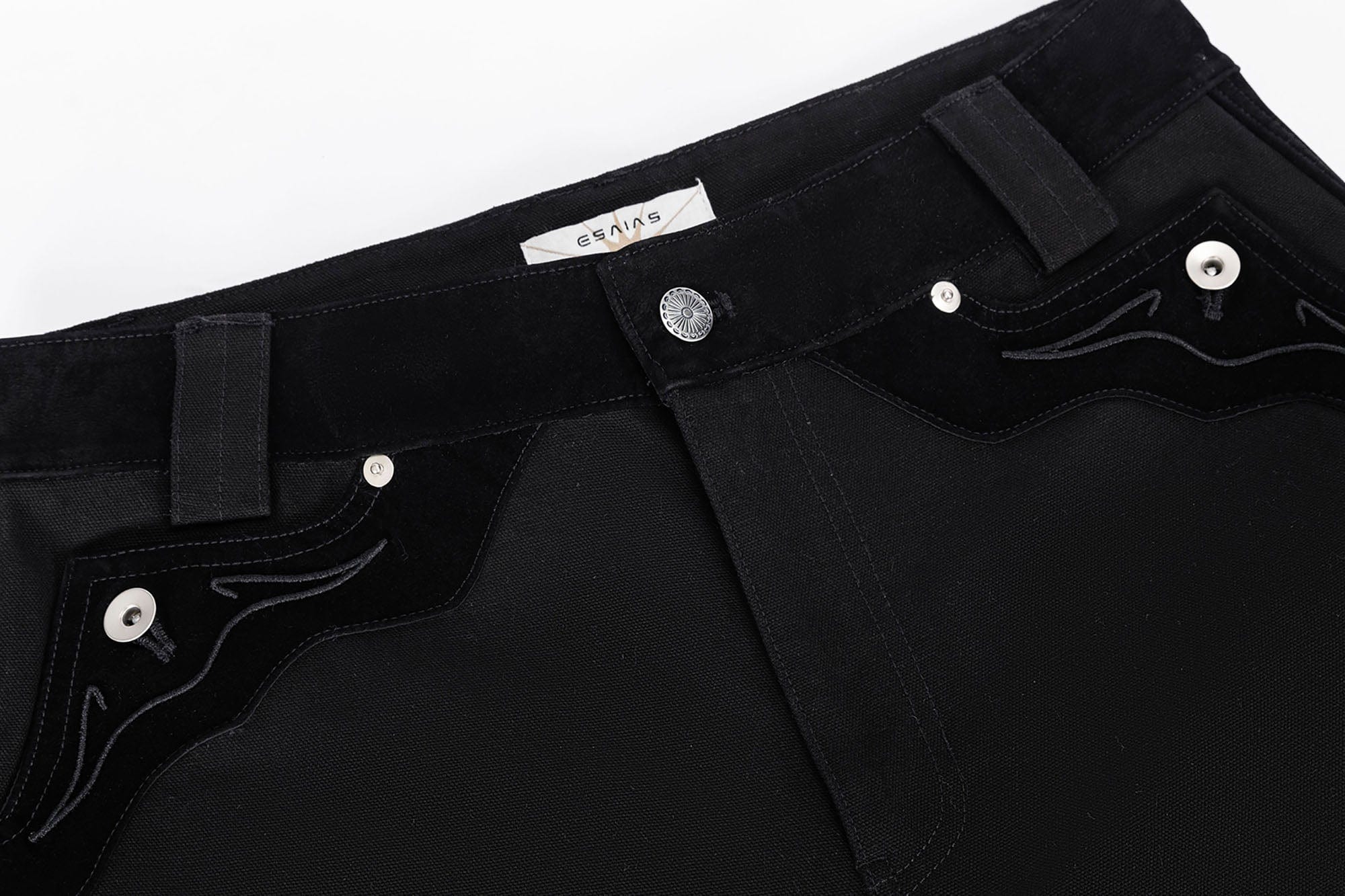 ESAIAS Rune Embroidered Velvet Panel Pants