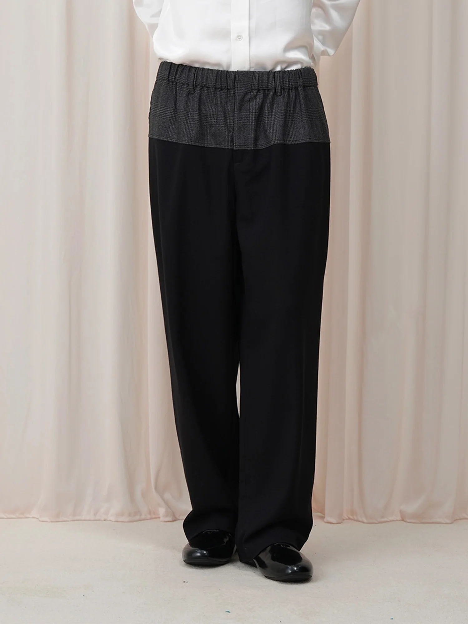 OUYANG WENJUN Contrast Spliced Elastic-Waist Trousers