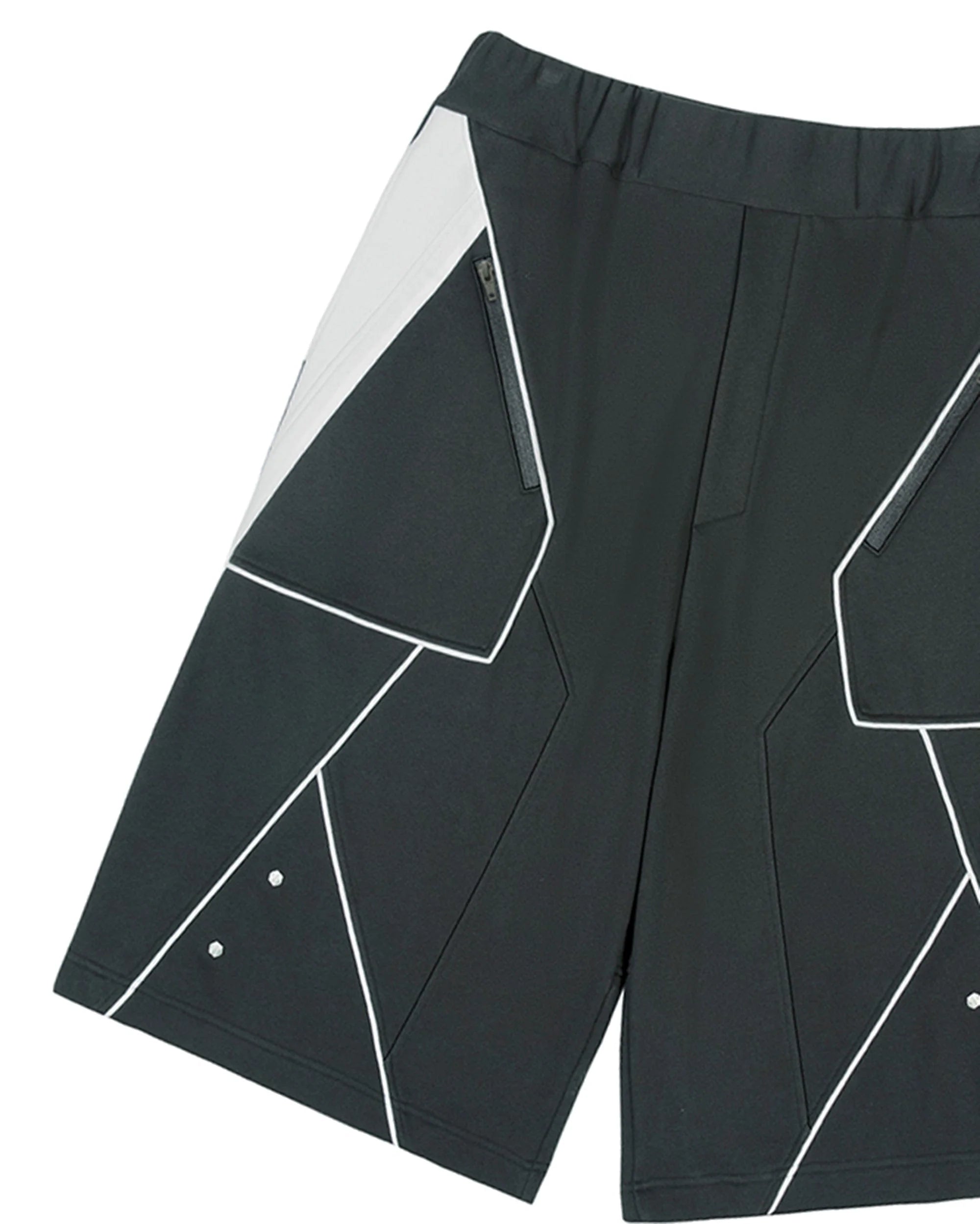 XIPHEVIL Deconstructed Zipper Rivet Shorts Black