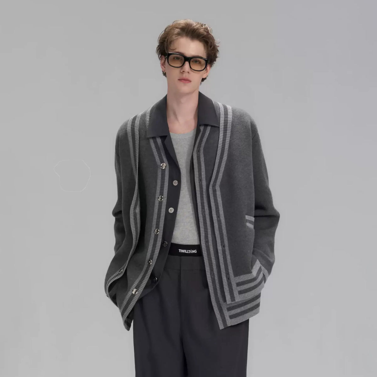 TIWILLTANG Layered Placket Knit Cardigan