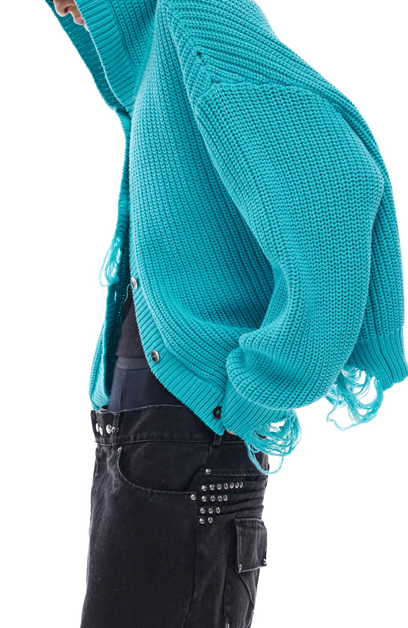 WHISTLEHUNTER Distressed Knit Hooded Cardigan