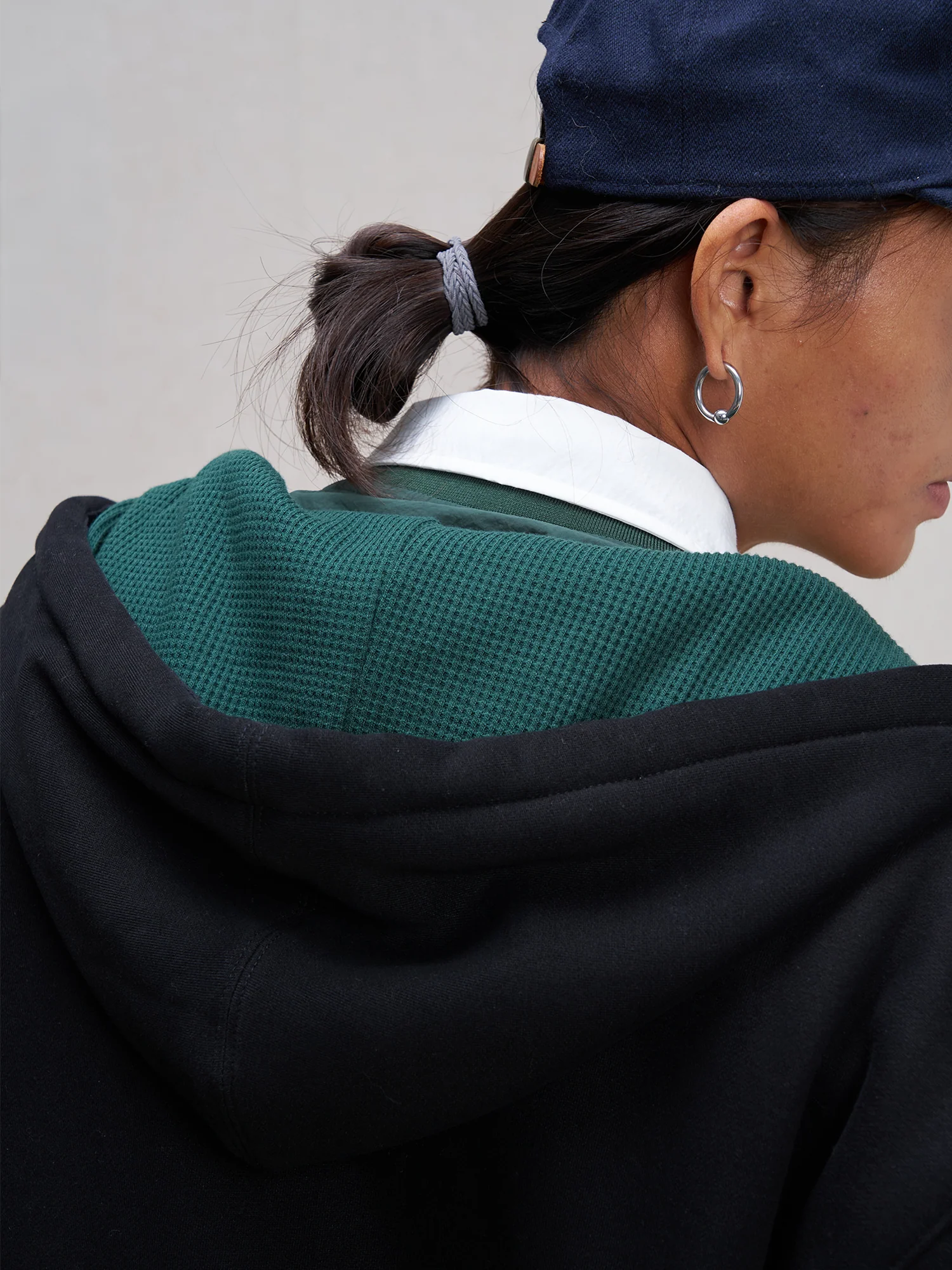 UNLIMITED MOTE Embroidered Waffle Lining Drawstring Hood Jacket