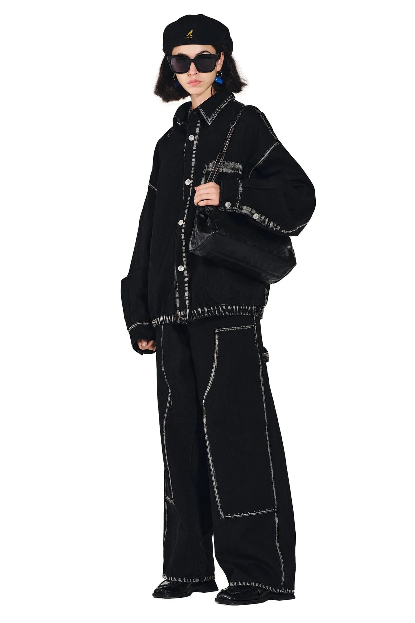 OVERLAPS Contrast Brushstroke Trim Double-Knee Jeans