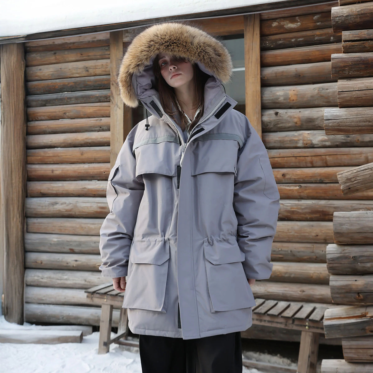 ERROR CODE ROBOT Faux Fur-Trimmed Reflective-Strip Utility Parka