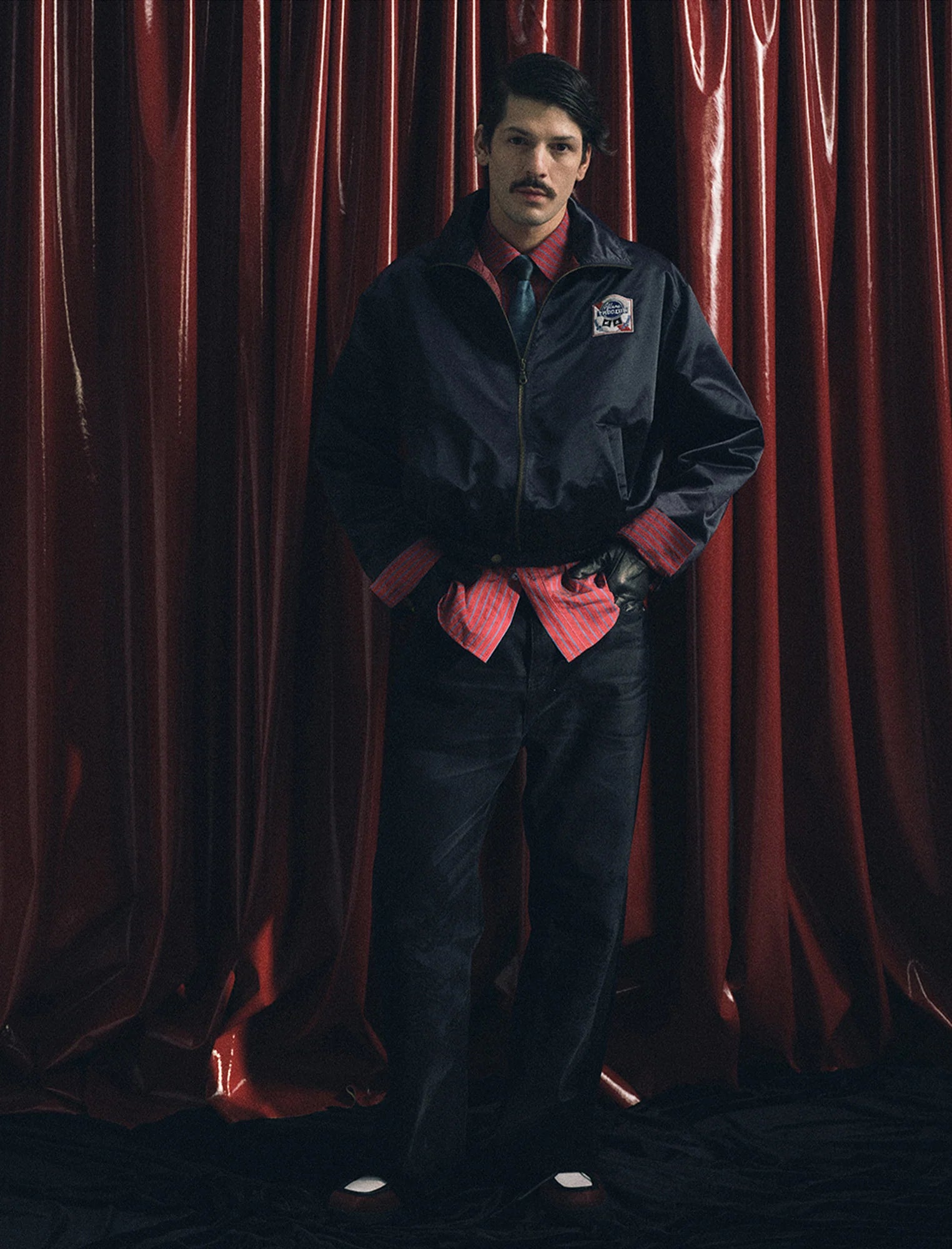 TRECLUB Retro Satin Badge-Patch Blouson