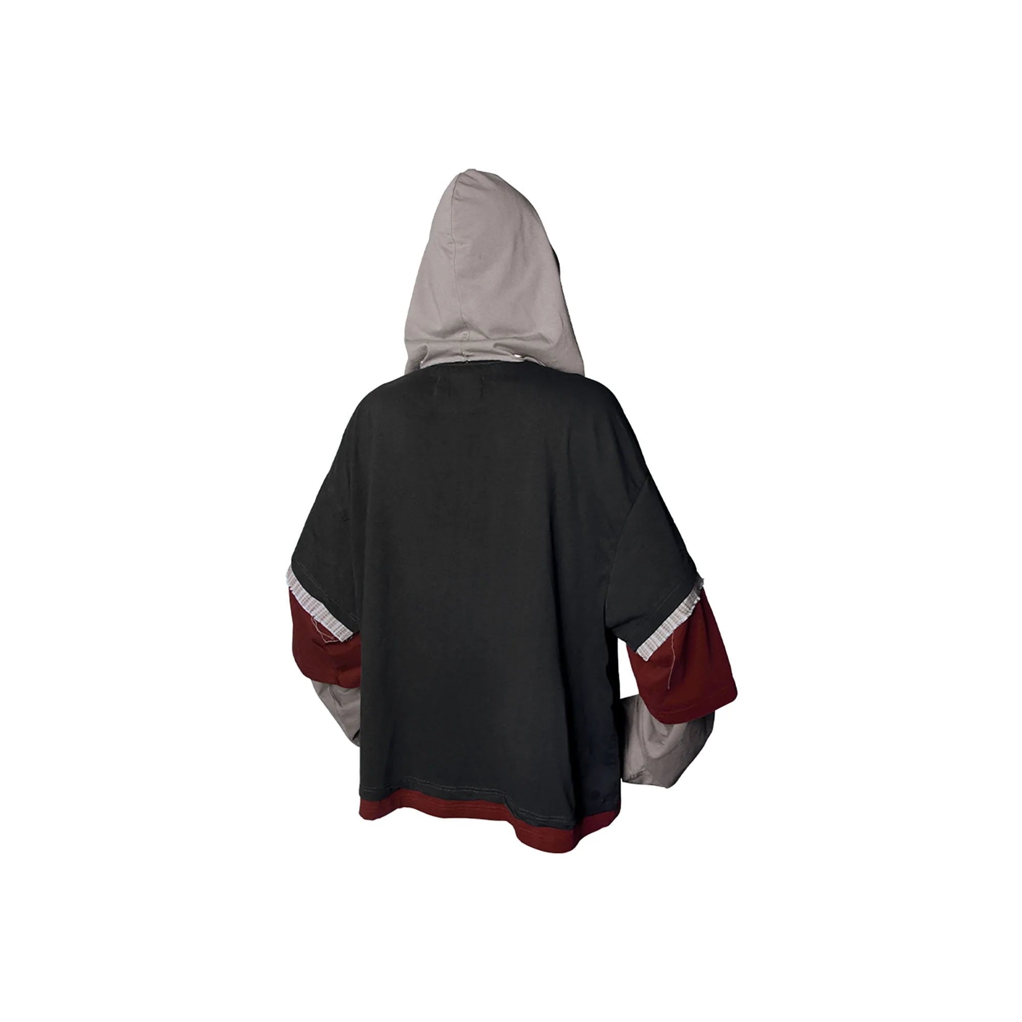 RELABEL Triple-Layer Detachable Striped Hood Long-Sleeve Tee Red