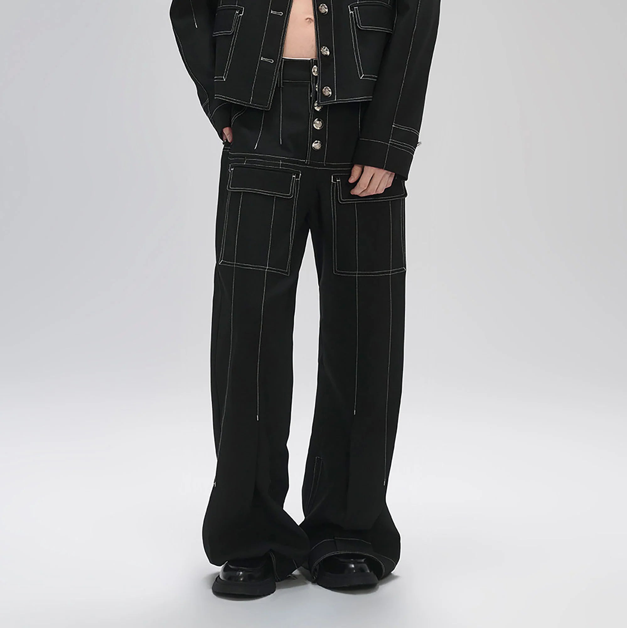 TIWILLTANG Stitched Button-Up Pleated Flared Pants