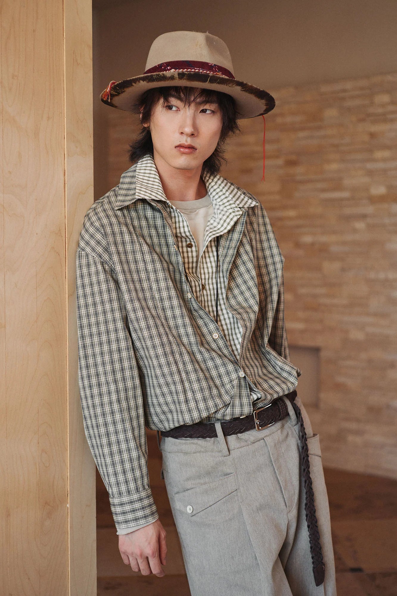 GONGHE REPUB Faux Layered Collar Plaid Shirt